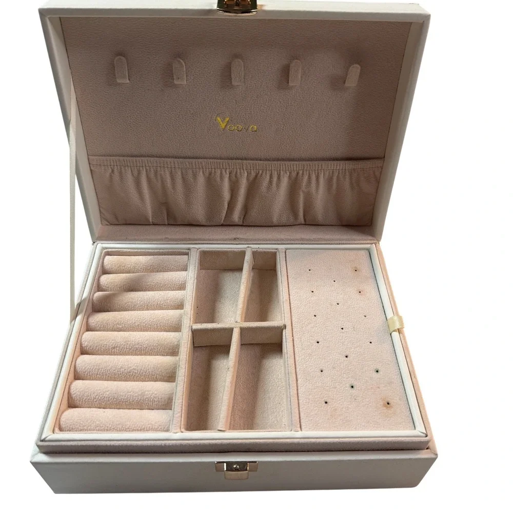 Voova Jewelry Box Organizer Velvet Double Layer Ring Earring Case